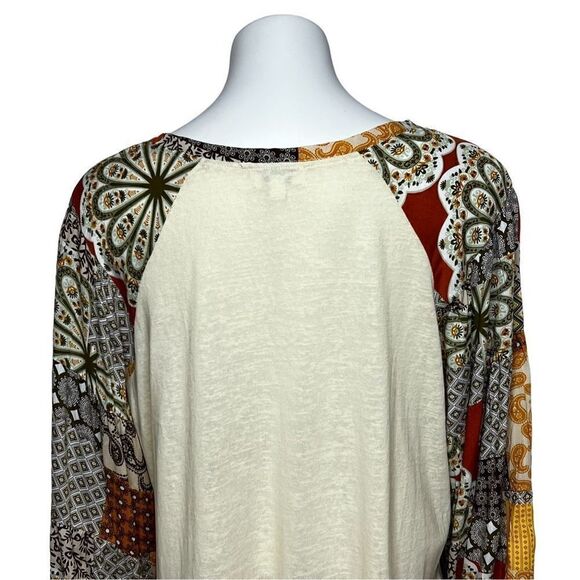 Umgee cream boho top with mixed print bishop sleeves size M - Picture 8 of 15